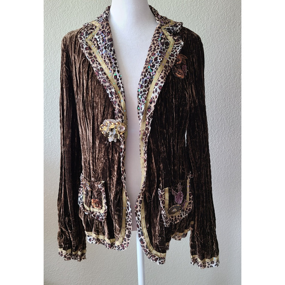 Passion Concept Beaded Lace Women's Top Cardigan SZ Small Brown Festival Boho - Picture 1 of 13